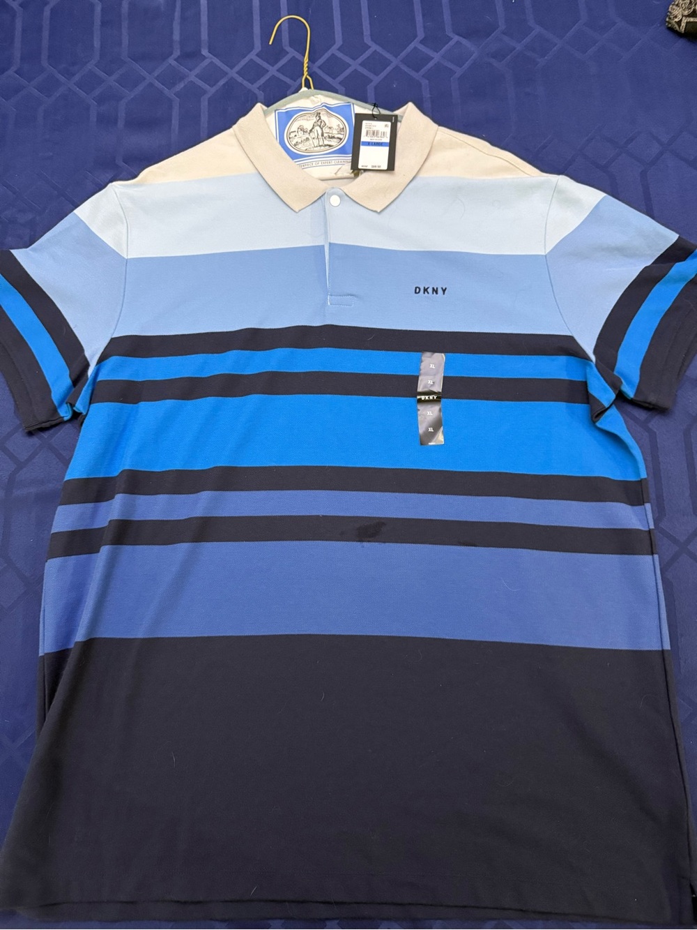 DKNY Men’s Blue & Beige Striped Polo Shirt